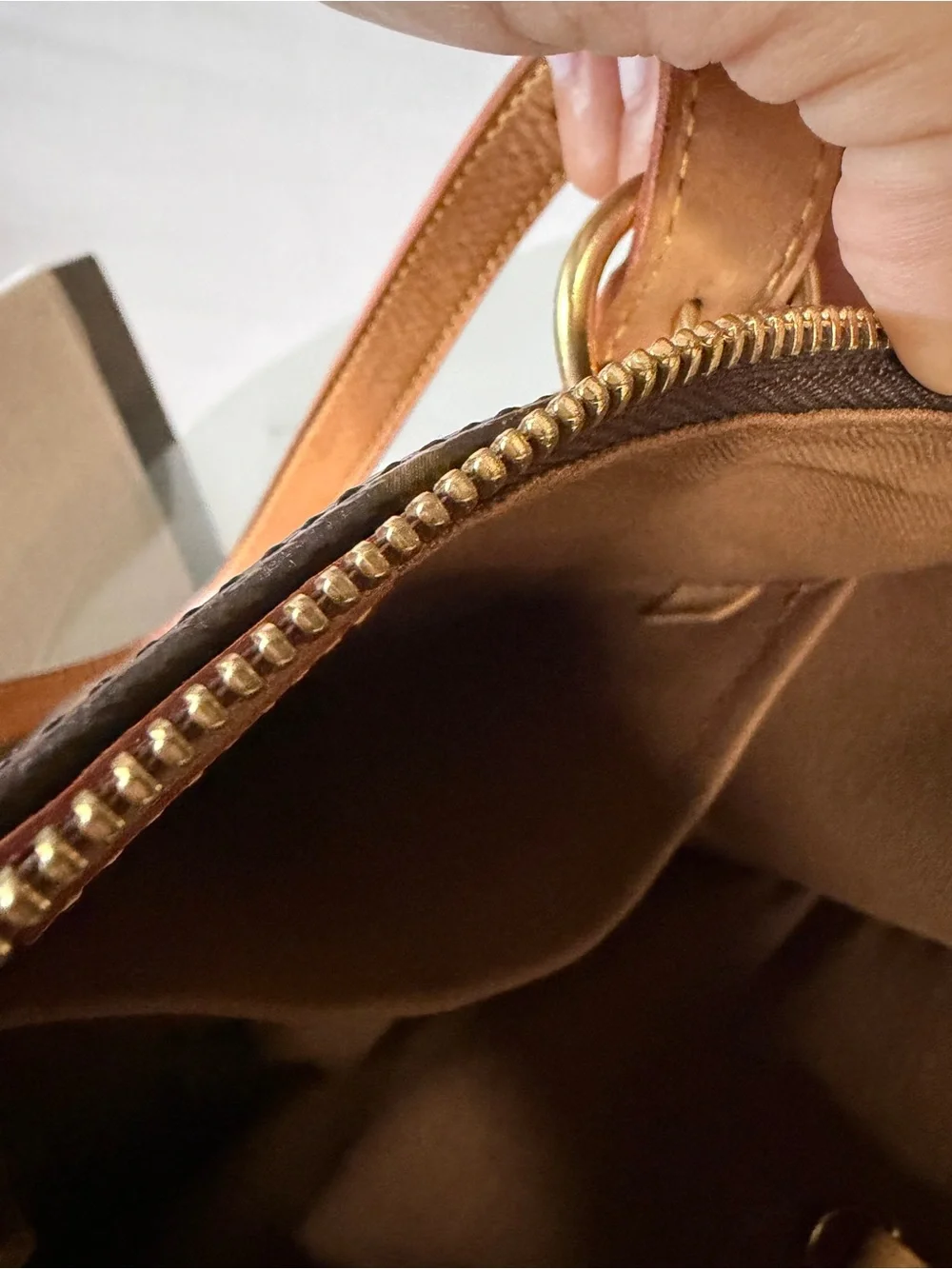 Louis Vuitton Brown Monogram Canvas Shoulder Bag with Tan Leather